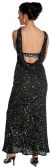 Studded Empress Formal Prom Dress with Shirred Bust in Black/Silver back view
